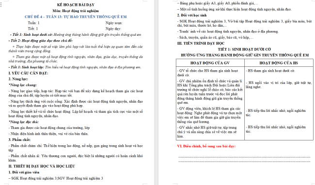 Giáo án Hoạt động trải nghiệm 3 Tuần 13