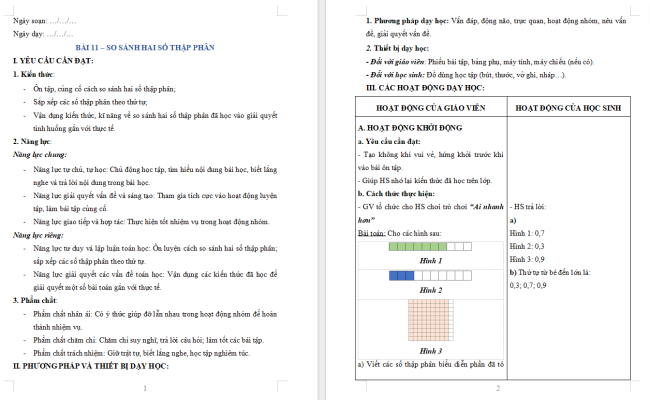 Giáo án dạy thêm Toán 5 Bài 11: So sánh các số thập phân