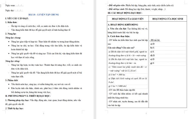 Giáo án dạy thêm Toán 5 Bài 18: Luyện tập chung