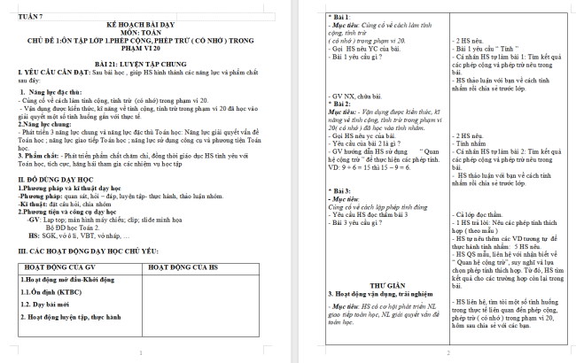 Giáo án Toán 2: Luyện tập chung trang 40