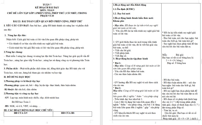 Giáo án Toán 2: Bài toán liên quan đến phép cộng, phép trừ