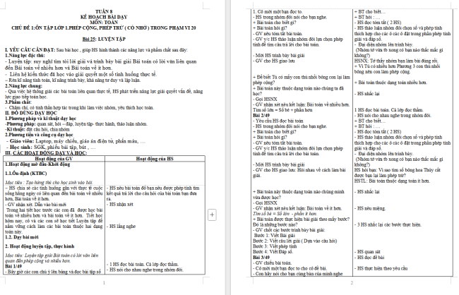 Giáo án Toán 2: Luyện tập trang 49