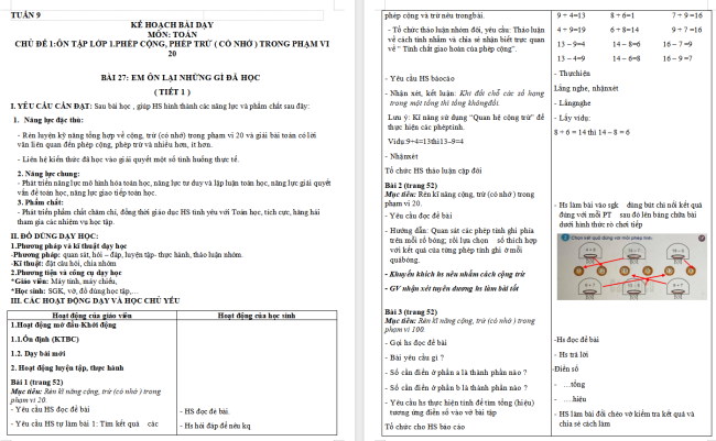 Giáo án Toán 2: Em ôn lại những gì đã học trang 52