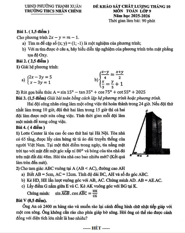Đề khảo sát chất lượng toán 9