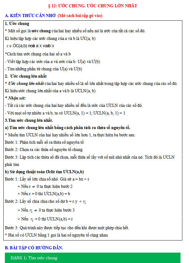Ước chung, ước chung lớn nhất