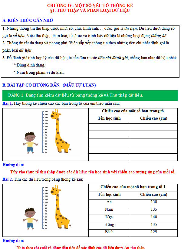Phiếu bài tập Toán 6: Thu thập và phân loại dữ liệu
