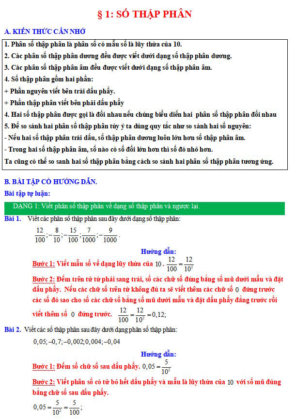 Phiếu bài tập Toán 6: Số thập phân của tập hợp