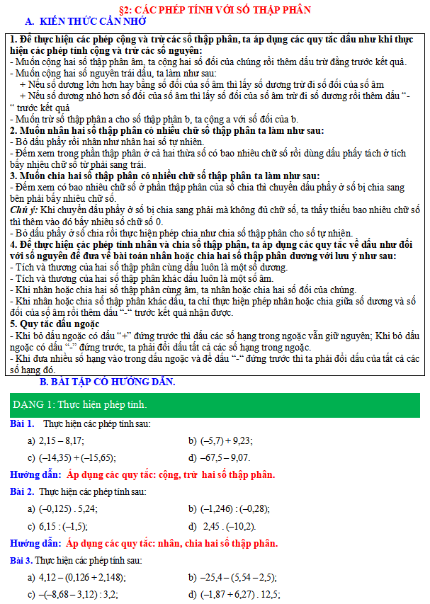 Các phép tính với số thập phân