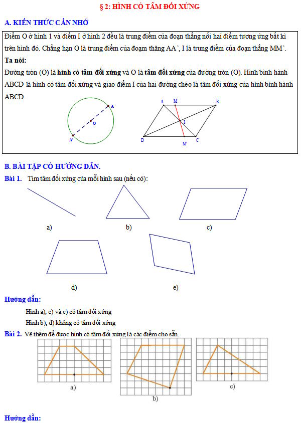Hình có tâm đối xứng