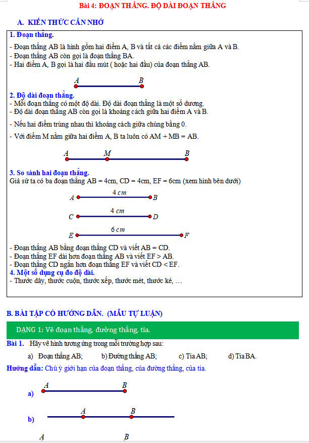 Đoạn thẳng, độ dài đoạn thẳng