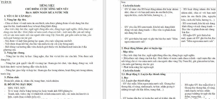 Giáo án Tiếng Việt 4 Món ngon mùa nước nổi