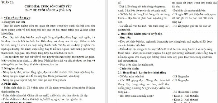 Giáo án Tiếng Việt 4 Bè xuôi sông La