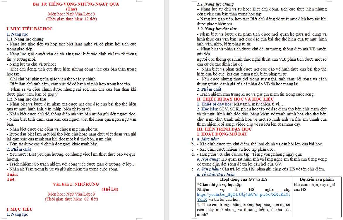 KHBD Ngữ văn 9 Bài Nhớ rừng CTST 