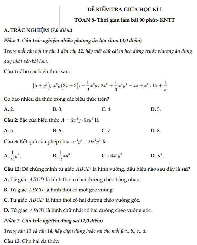 Đề thi giữa học kì 1