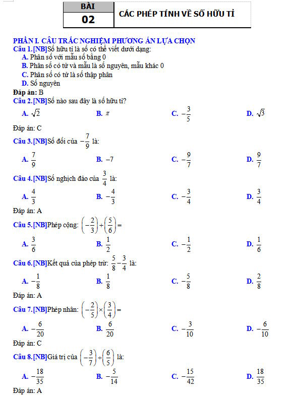 Các phép tính về số hữu tỉ