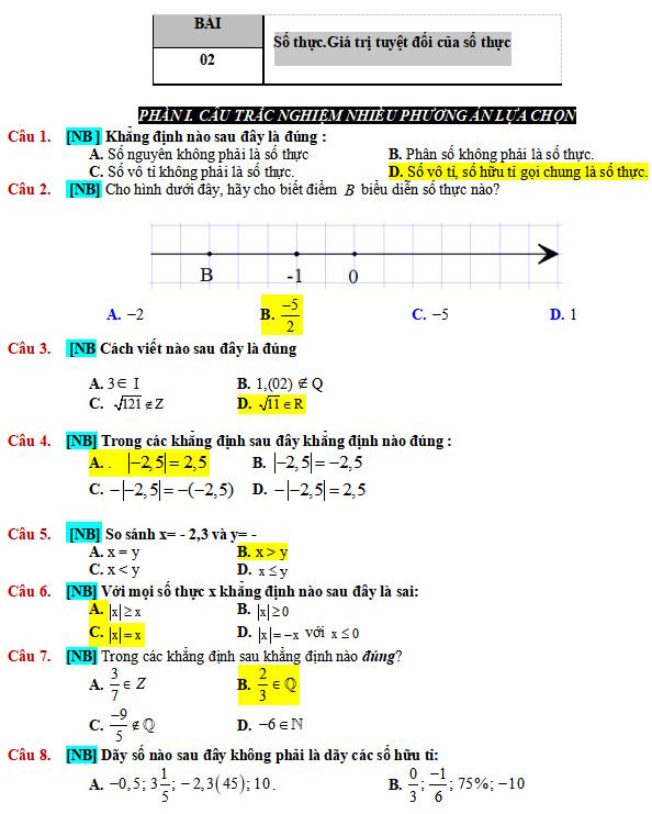Số thực, giá trị của số thực