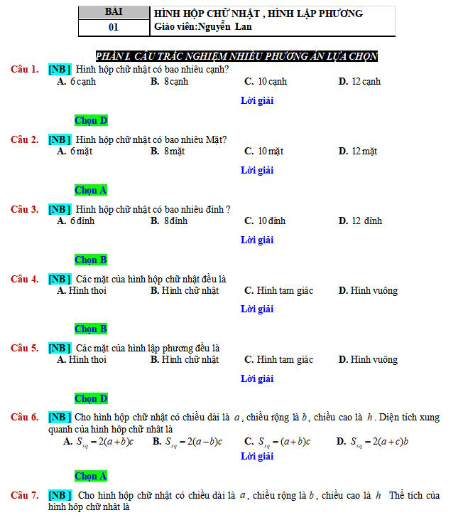 Hình hộp chữ nhật, hình lập phương