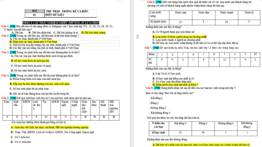 Thu thập, thống kê và biểu diễn dữ liệu