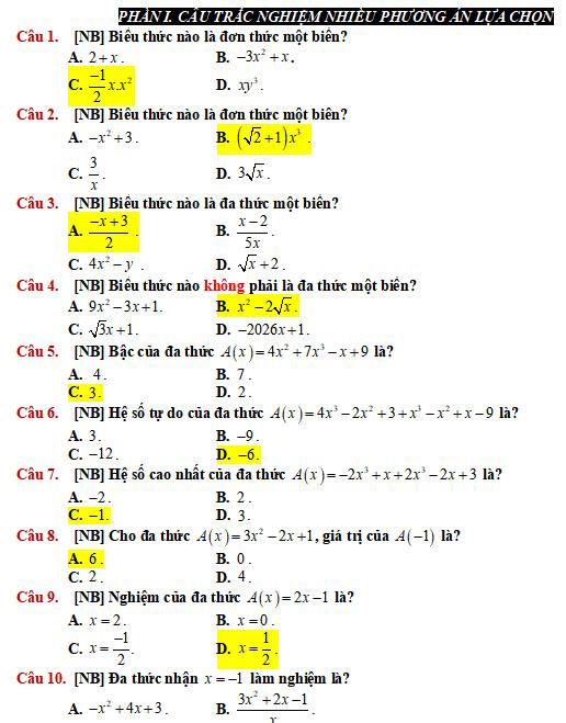 Đa thức một biến