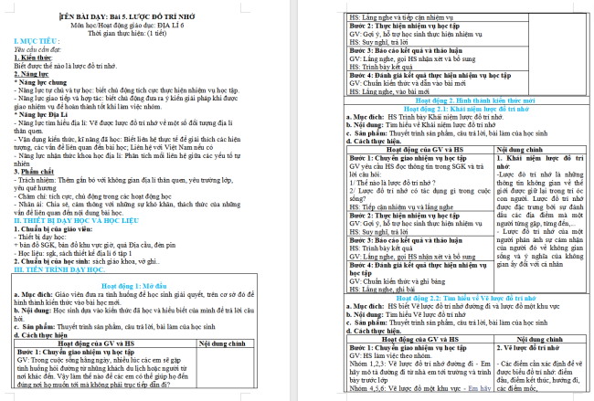 Giáo án Địa lí 6 Bài 5: Lược đồ trí nhớ