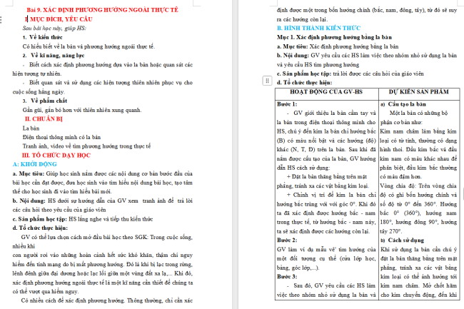 Giáo án Địa lí 6 Bài 9: Xác định phương hướng ngoài thực địa
