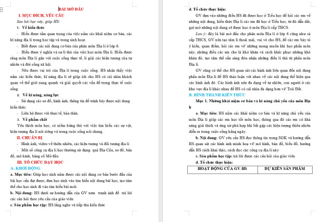 Giáo án Địa lí 6 Bài mở đầu