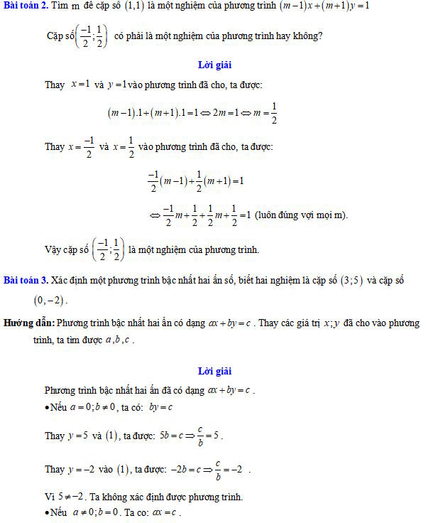 Các dạng bài tập về khái niệm phương trình và hệ hai phương trình bậc nhất hai ẩn