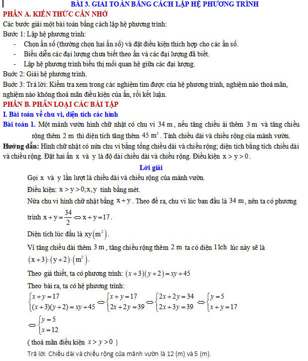 Giải bài toán bằng cách lập hệ phương trình