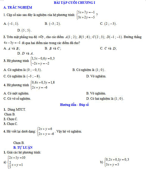 Bài tập cuối Chương I