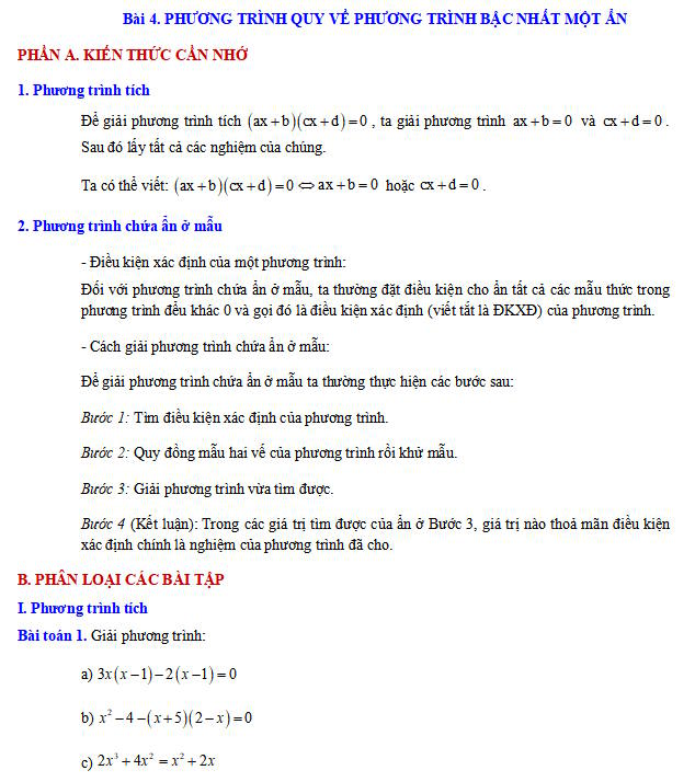 Phương trình quy vế phương trình bậc nhất một ấn 