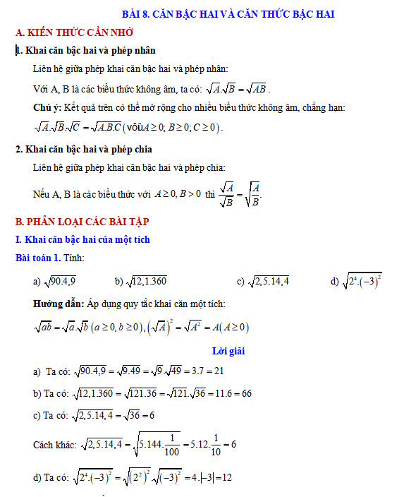 Khai căn bậc hai và phép nhân, phép chia