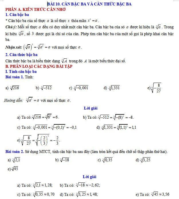 Căn bậc ba và căn thức bậc ba 