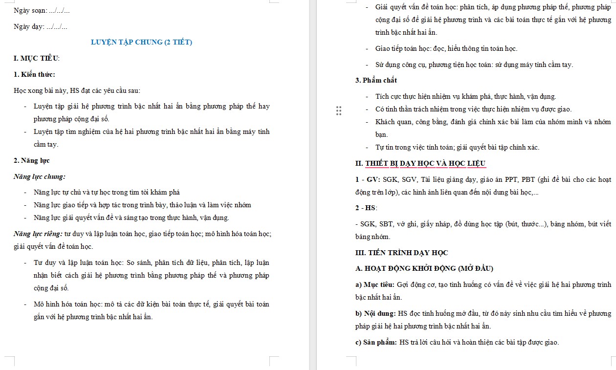 Giáo án Toán 9 KNTT Bài Luyện tập chung Chương 1