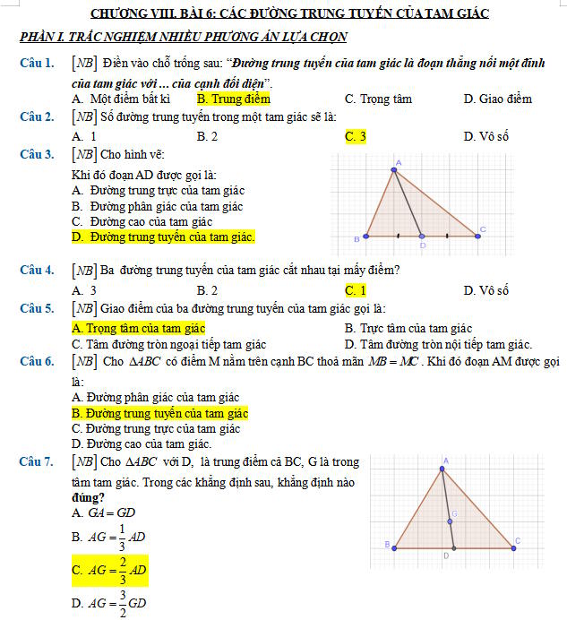 Các đường trung tuyến của tam giác