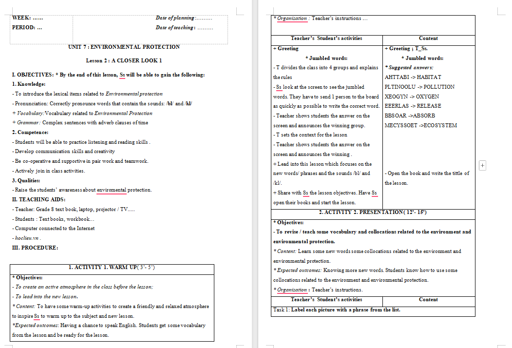 PowerPoint Tiếng Anh 8 Unit 7: A Closer Look 1