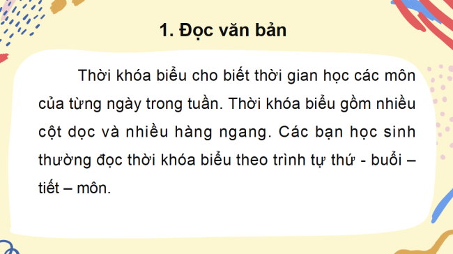 PowerPoint Tiếng Việt 2 Bài 10: Đọc Thời khoá biểu