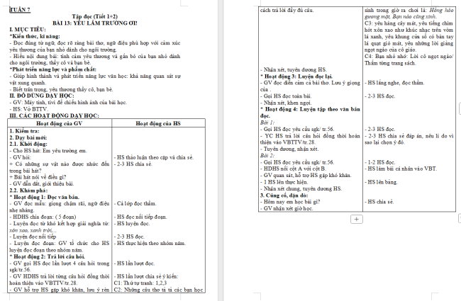 Giáo án Tiếng Việt 2 Bài 13: Yêu lắm trường ơi!