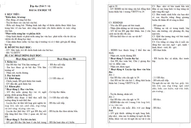 Giáo án Tiếng Việt 2 Bài 14: Đọc Em học vẽ