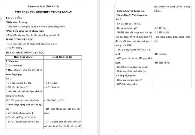 Giáo án Tiếng Việt 2 Bài 14: Viết đoạn văn giới thiệu một đồ vật. Đọc mở rộng