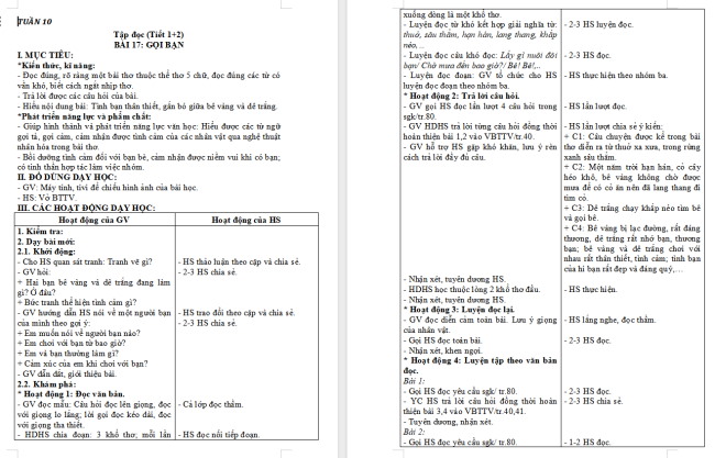Giáo án Tiếng Việt 2 Bài 17: Gọi bạn
