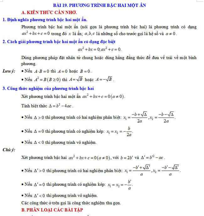 Phương trình bậc hai một ẩn