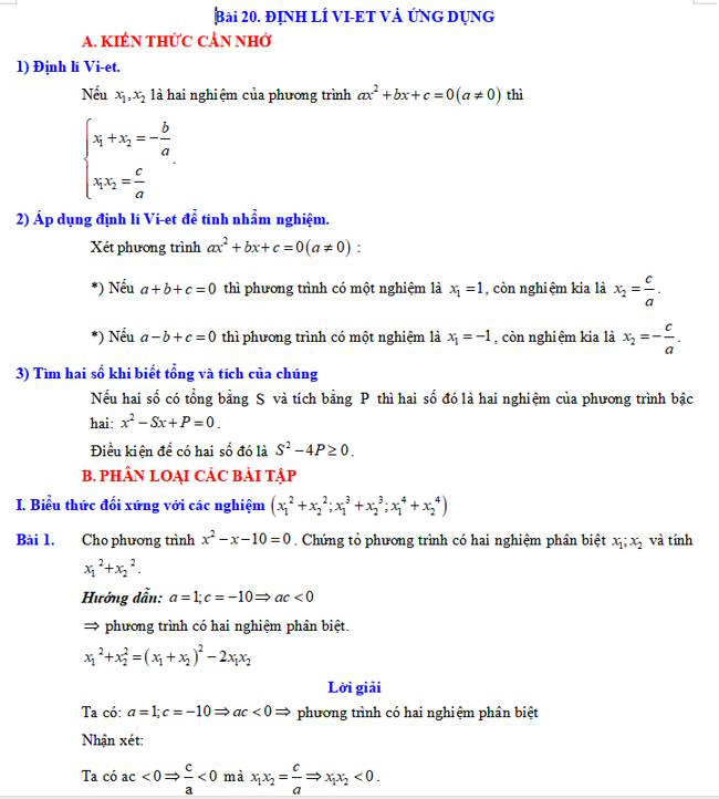 Định lí Vi-et và ứng dụng