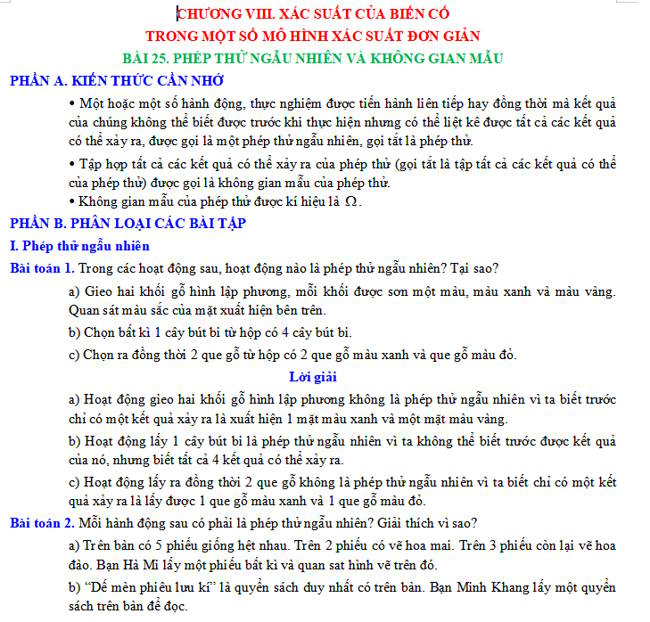 Phép thử ngẫu nhiên và không gian mẫu