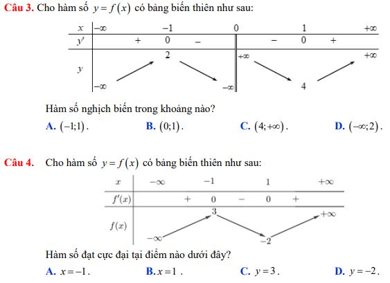 Đề thi giữa kì 1 lớp 12 môn Toán