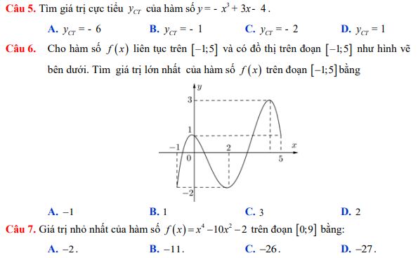Đề thi giữa kì 1 lớp 12 môn Toán
