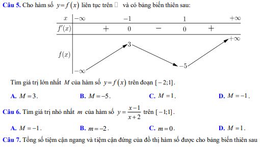 Đề thi giữa kì 1 lớp 12 môn Toán