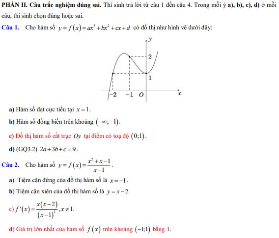 Đề thi giữa kì 1 lớp 12 môn Toán