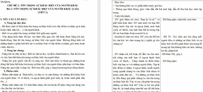 Giáo án Đạo đức 5 Tôn trọng sự khác biệt của người khác