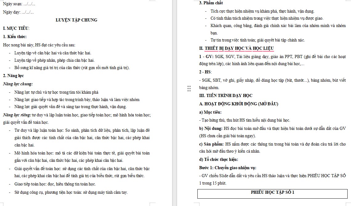 Giáo án Toán 9 KNTT Bài Luyện tập chung Chương 3