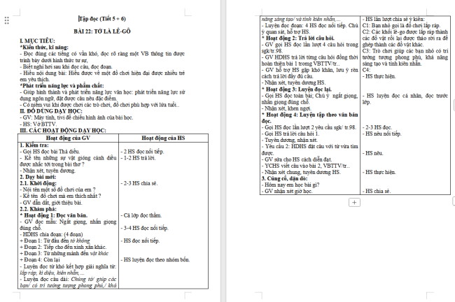 Giáo án Tiếng Việt 2 Bài 22: Tớ là Lê-gô